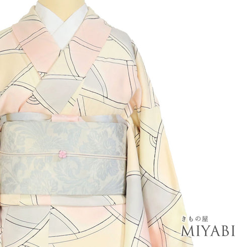 小紋 リサイクル 身丈160.5cm 裄64.6cm 袷 地紋彩色 多色 Lサイズ お洒落 正絹 広衿 Sランク