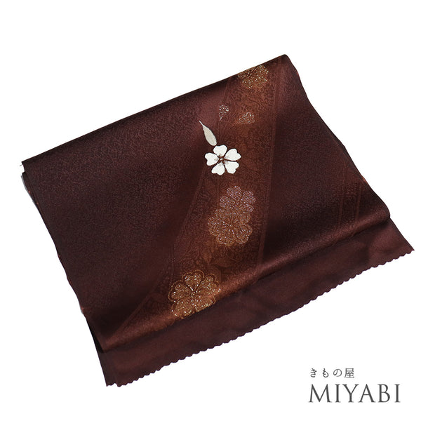 帯揚げ リサイクル お洒落 綸子 正絹 ブラウン 花柄 未使用品 AG-1167