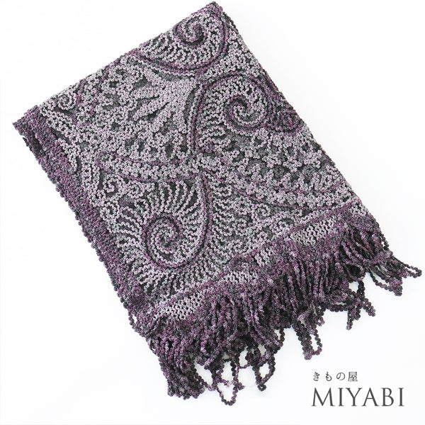 ショール リサイクル お洒落 パープル 正絹 Sランク 無月 泥染絣 本場奄美大島