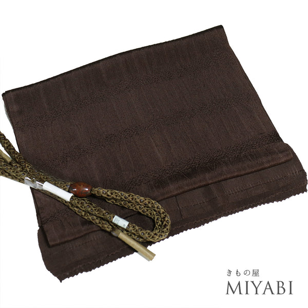 帯締め・帯揚げセット リサイクル カジュアル 手組紐 ちりめん ブラウン 正絹 新品・未使用品