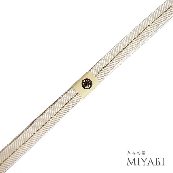 帯締め リサイクル セミフォーマル 平組紐 ホワイト 正絹 新品・未使用品 白鳳 伝統工芸士 廣澤白鳳作 日光東照宮純金糸 誉田屋源兵衛謹製 落款