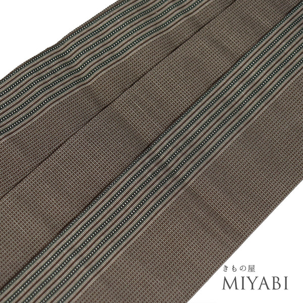 角帯 リサイクル 帯丈412cm 全通 ブラウン SSサイズ 正絹 Sランク カジュアル お洒落