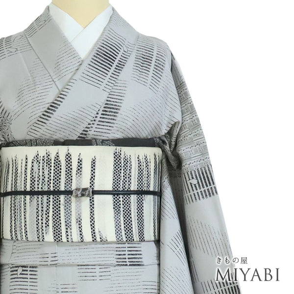 小紋 リサイクル 身丈165cm 裄68.4cm 単衣 グレー Lサイズ お洒落 不明 広衿 Sランク