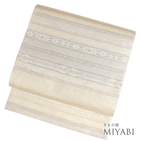 袋帯 リサイクル 帯丈426cm ポイント柄 横縞柄 ベージュ Sサイズ 正絹 Sランク お洒落