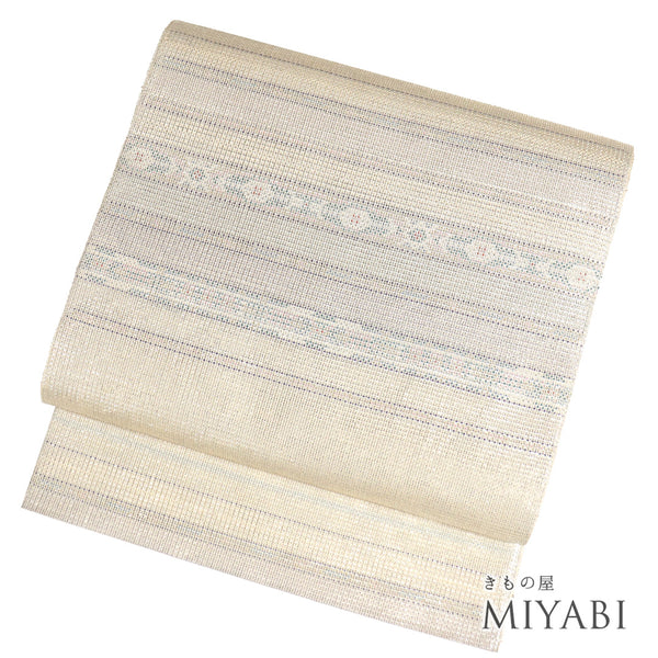 袋帯 リサイクル 帯丈426cm ポイント柄 横縞柄 ベージュ Sサイズ 正絹 Sランク お洒落