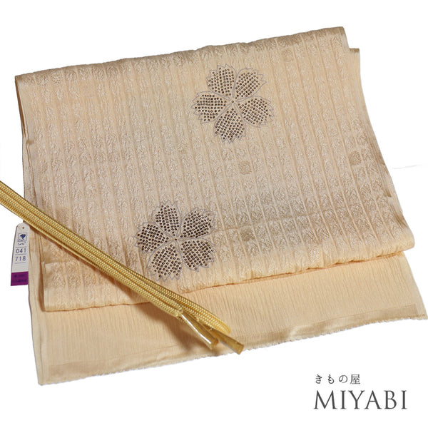 帯締め・帯揚げセット リサイクル ゆるぎ ちりめん ベージュ 正絹 新品・未使用品 桜柄