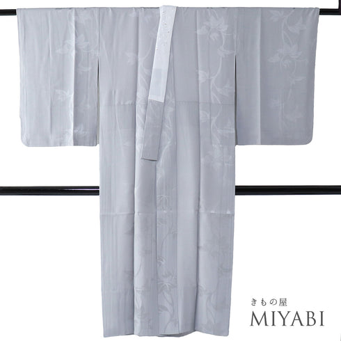 長襦袢 リサイクル 長襦袢 身丈132cm 裄65.2cm 袷 蔦の地紋柄 刺繍半衿付き グレー Mサイズ 正絹 Sランク