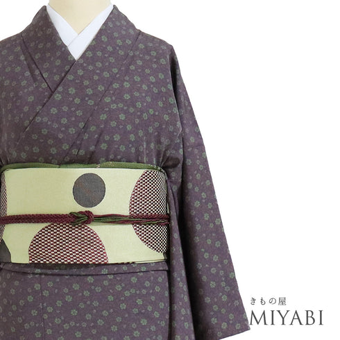 小紋 リサイクル 身丈158.2cm 裄64.4cm 袷 小花柄 パープル Mサイズ お洒落 カジュアル 正絹 広衿 Sランク