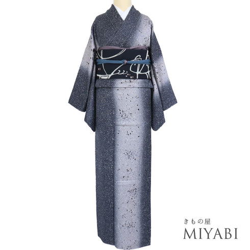 訪問着 リサイクル 身丈159.3cm 裄67.8cm 袷 たたき 石田凱宣 ネイビー Mサイズ お洒落 正絹 広衿 Sランク