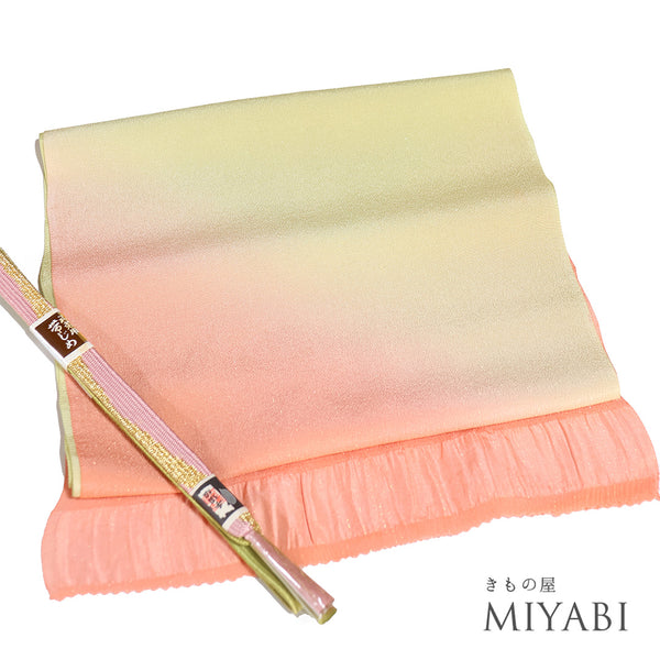 帯締め・帯揚げセット リサイクル お洒落 平組紐 ちりめん 多色 正絹 新品・未使用品 ぼかし
