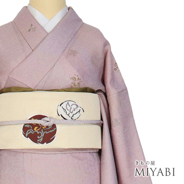 小紋 リサイクル 身丈151.8cm 裄66.4cm 袷 草花柄 型染め パープル Sサイズ お洒落 カジュアル 正絹 広衿 Sランク