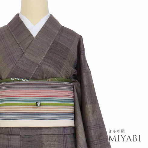 紬 リサイクル 身丈159.5cm 裄63.6cm 袷 デザイン縞柄 多色 Mサイズ カジュアル お洒落 正絹 広衿 Aランク