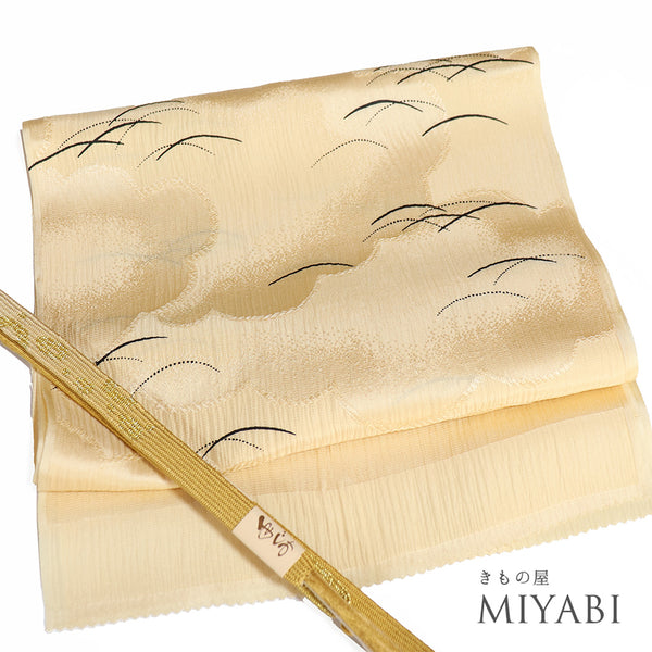 帯締め・帯揚げセット リサイクル お洒落 平組紐 ちりめん イエロー 正絹 新品・未使用品 地紋