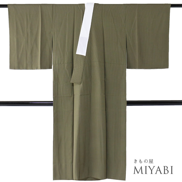 長襦袢 リサイクル 長襦袢 身丈129cm 裄63.8cm 袷 縞柄 グリーン Sサイズ お洒落 カジュアル 正絹 袖無双 Sランク