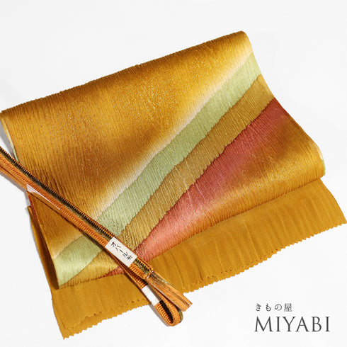 帯締め・帯揚げセット リサイクル 手組紐 ちりめん オレンジ 正絹 新品・未使用品