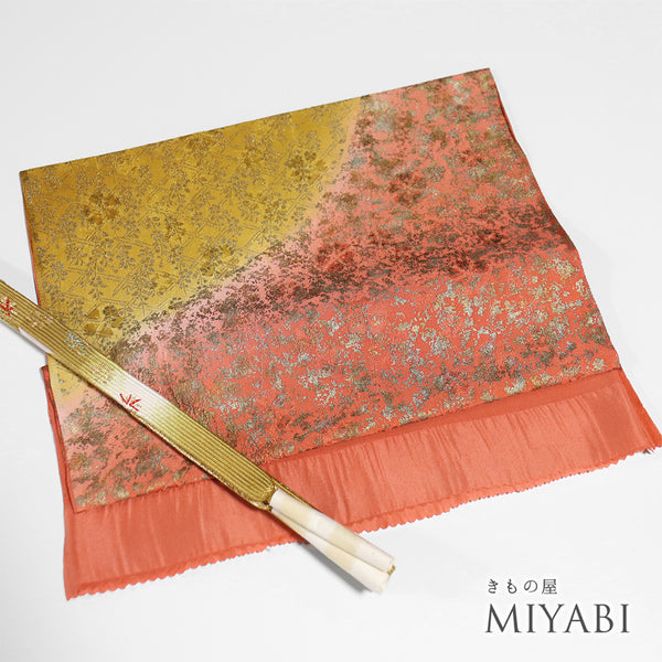 帯締め・帯揚げセット リサイクル お洒落 平組紐 オレンジ 正絹 新品・未使用品