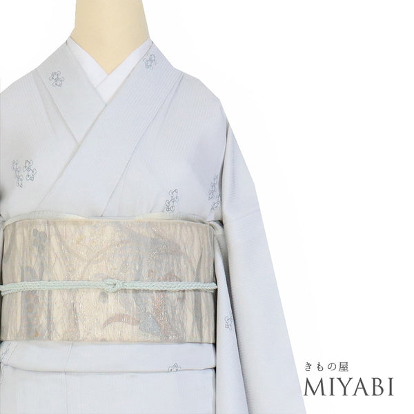 小紋 リサイクル 身丈154.3cm 裄65cm 単衣 デザイン柄 地紋 グレー Sサイズ お洒落 正絹 広衿 Aランク