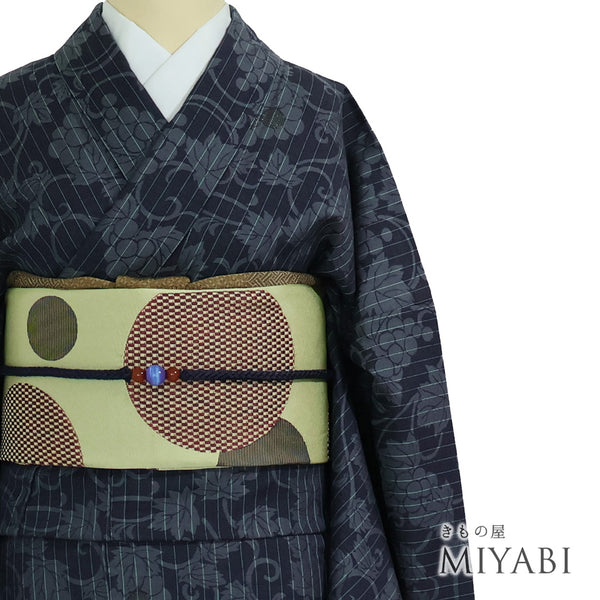 紬 リサイクル 身丈164.2cm 裄66.4cm 袷 捻り梅柄 グレー Lサイズ お洒落 カジュアル 不明 広衿 Sランク (コピー)