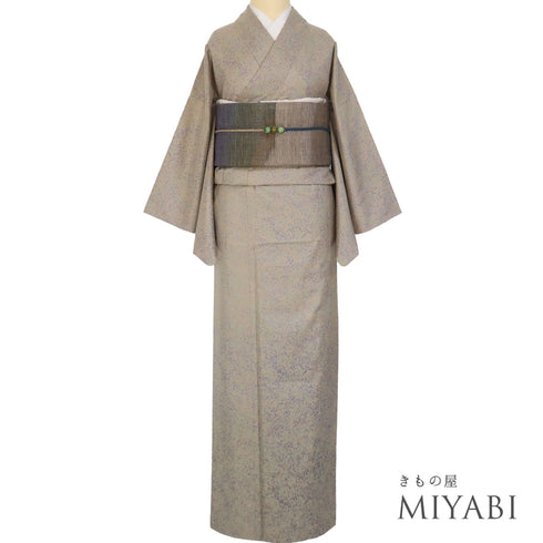 訪問着 リサイクル 身丈164cm 裄66.2cm 袷 たたき染め柄 パールトーン加工 紬 裾ボカシ 多色 Lサイズ お洒落 正絹 広衿 Sランク