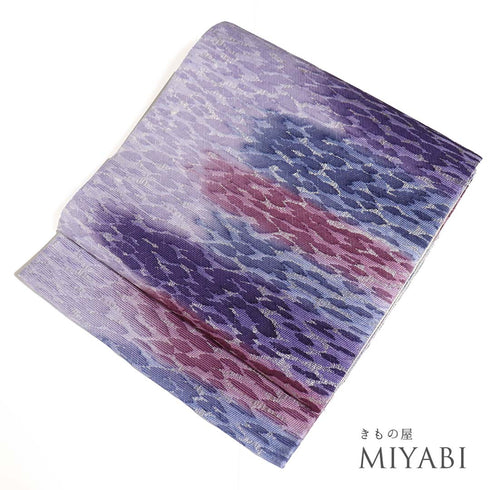 袋帯 リサイクル 帯丈464cm 六通 ぼかし柄 パープル LLサイズ 正絹 新品・未使用品 お洒落