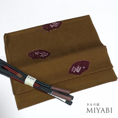 帯締め・帯揚げセット リサイクル 丸組紐 ブラウン 正絹 新品・未使用品