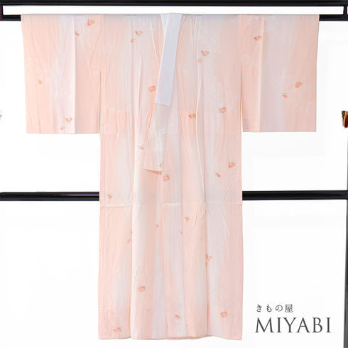 長襦袢 リサイクル 長襦袢 身丈131cm 裄62.6cm 袷 薔薇柄 地紋 ぼかし 居敷当て付き ピンク Sサイズ お洒落 正絹 Sランク