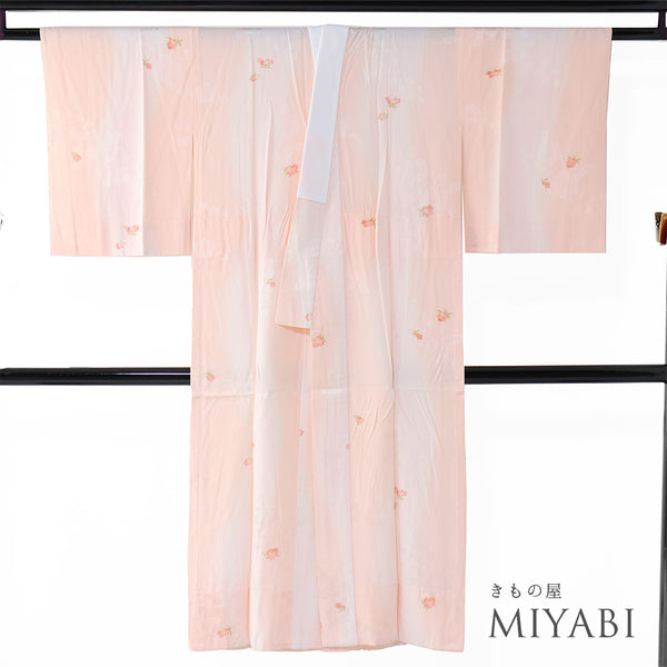 長襦袢 リサイクル 長襦袢 身丈131cm 裄62.6cm 袷 薔薇柄 地紋 ぼかし 居敷当て付き ピンク Sサイズ お洒落 正絹 Sランク