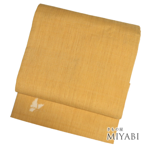 名古屋帯 リサイクル 帯丈390cm ポイント柄 垂れ先ワンポイント柄 蝶柄 紬 イエロー Lサイズ 正絹 Sランク お洒落 カジュアル