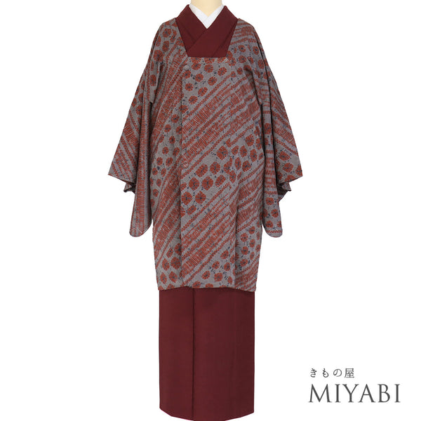 道行コート リサイクル 身丈95cm 裄67.2cm 袷 絞り各種柄 グレー Lサイズ お洒落 しつけ糸 正絹 Sランク