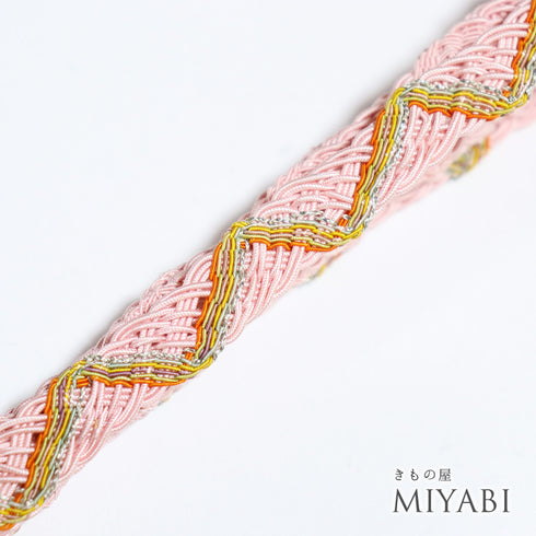帯締め リサイクル カジュアル 手組紐 ピンク 正絹 新品・未使用品 夏物