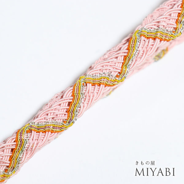 帯締め リサイクル カジュアル 手組紐 ピンク 正絹 新品・未使用品 夏物