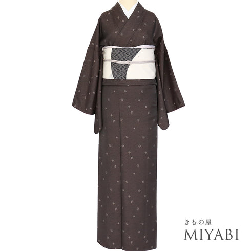 小紋 リサイクル 身丈170.3cm 裄69.6cm 袷 源氏香模様 お召し 地紋 ブラウン LLサイズ お洒落 不明 広衿 Sランク