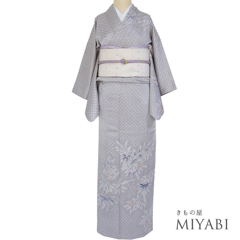 付下げ リサイクル 身丈150.5cm 裄61.4cm 袷 竹柄 絞り 相良刺繍 グレー Sサイズ セミフォーマル お洒落 正絹 広衿 Sランク