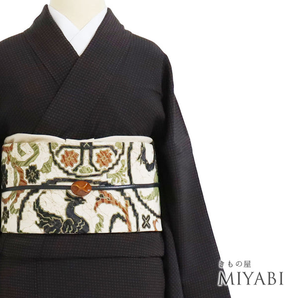 江戸小紋 リサイクル 身丈162.5cm 裄68.4cm 袷 角通し ブラウン Lサイズ お洒落 カジュアル 正絹 広衿 Sランク