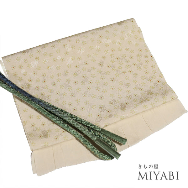 帯締め・帯揚げセット リサイクル 丸組紐 ちりめん 多色 正絹 Sランク 小花柄