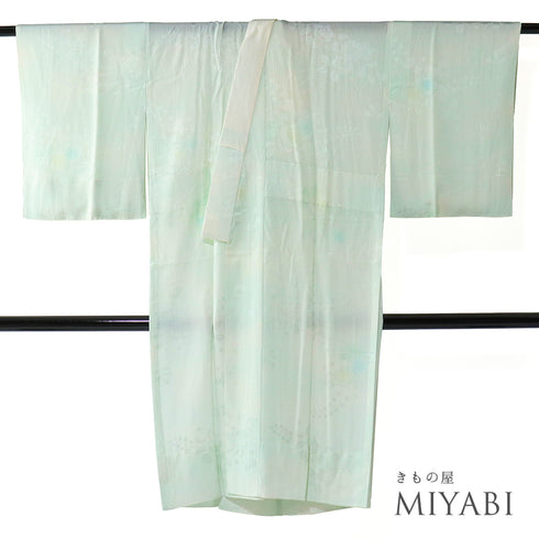 長襦袢 リサイクル 長襦袢 身丈119cm 裄64.8cm 袷 辻が花柄の地紋 ゆったりサイズ グリーン Mサイズ 正絹 袖無双 Sランク