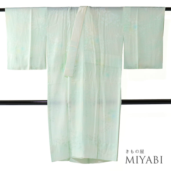 長襦袢 リサイクル 長襦袢 身丈119cm 裄64.8cm 袷 辻が花柄の地紋 ゆったりサイズ グリーン Mサイズ 正絹 袖無双 Sランク