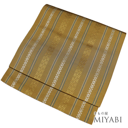 名古屋帯 リサイクル 帯丈349.5cm 全通 献上柄 本場筑前 ブラウン Sサイズ 正絹 新品・未使用品 カジュアル