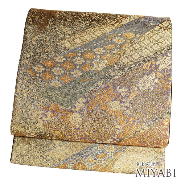 袋帯 リサイクル 帯丈434cm 六通 吉祥柄 ゴールド Sサイズ 正絹 新品・未使用品 フォーマル セミフォーマル