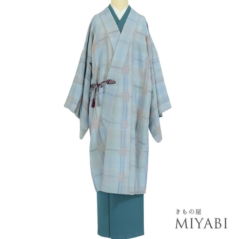 道中着 リサイクル 身丈110.5cm 裄69.6cm 袷 ロング 着物衿 グレー LLサイズ カジュアル 正絹 Sランク