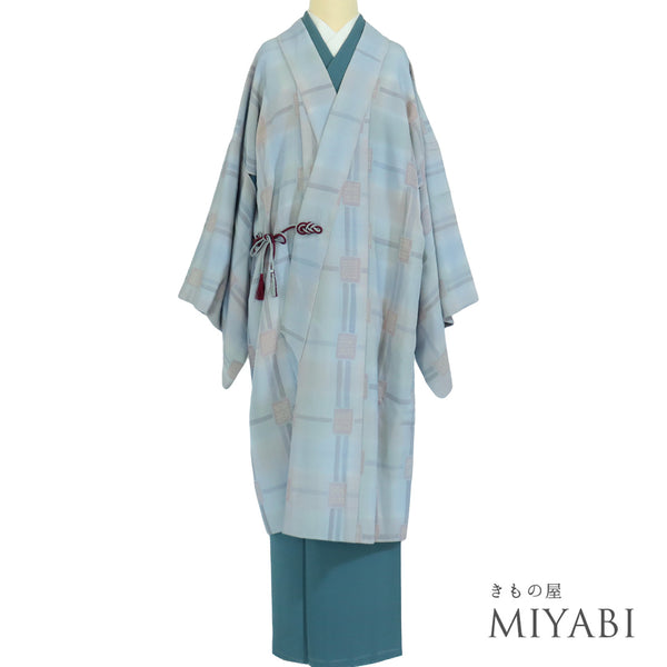 道中着 リサイクル 身丈110.5cm 裄69.6cm 袷 ロング 着物衿 グレー LLサイズ カジュアル 正絹 Sランク