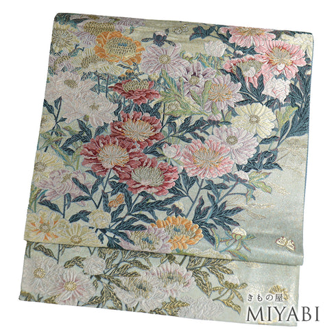 袋帯 リサイクル 帯丈438cm ポイント柄 花柄 多色 Mサイズ 正絹 Sランク フォーマル セミフォーマル