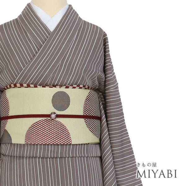 小紋 リサイクル 身丈165cm 裄67.2cm 袷 縞柄 ブラウン Lサイズ お洒落 カジュアル 正絹 広衿 Sランク