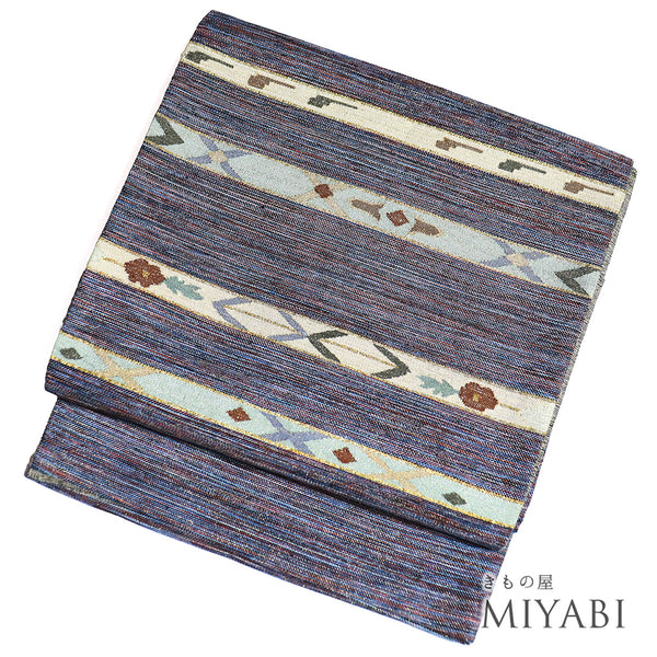 袋帯 リサイクル 帯丈442cm ポイント柄 横縞柄 多色 Mサイズ 正絹 Sランク お洒落