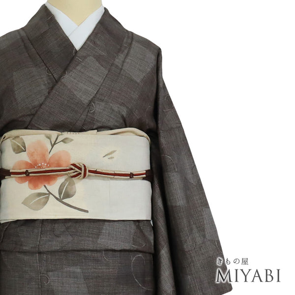 紬 リサイクル 身丈159cm 裄65.2cm 袷 唐草 ブラウン Mサイズ お洒落 カジュアル 正絹 広衿 Sランク