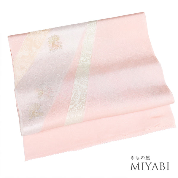 帯揚げ リサイクル お洒落 ちりめん 正絹 ピンク 唐草柄 地紋 新品・未使用品 AG-1255