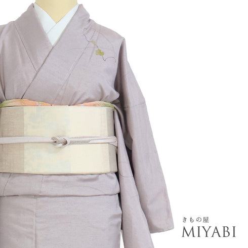 訪問着 身丈174.5cm 裄66.8cm 袷 紬 蔦や花模様 高尾健三 パープル LLサイズ お洒落 正絹 広衿 Sランク