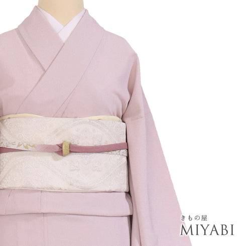 色無地 リサイクル 身丈163cm 裄64.2cm 単衣 長襦袢セット ピンク Lサイズ セミフォーマル お洒落 一つ紋 ポリエステル 洗える着物 バチ衿 Sランク