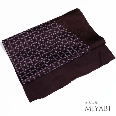 帯揚げ リサイクル お洒落 綸子 正絹 ブラウン 地紋 幾何学模様 新品・未使用品 AG-1215