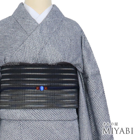 小紋 リサイクル 身丈164.2cm 裄70.2cm 袷 絞り ネイビー Lサイズ お洒落 正絹 広衿 Sランク